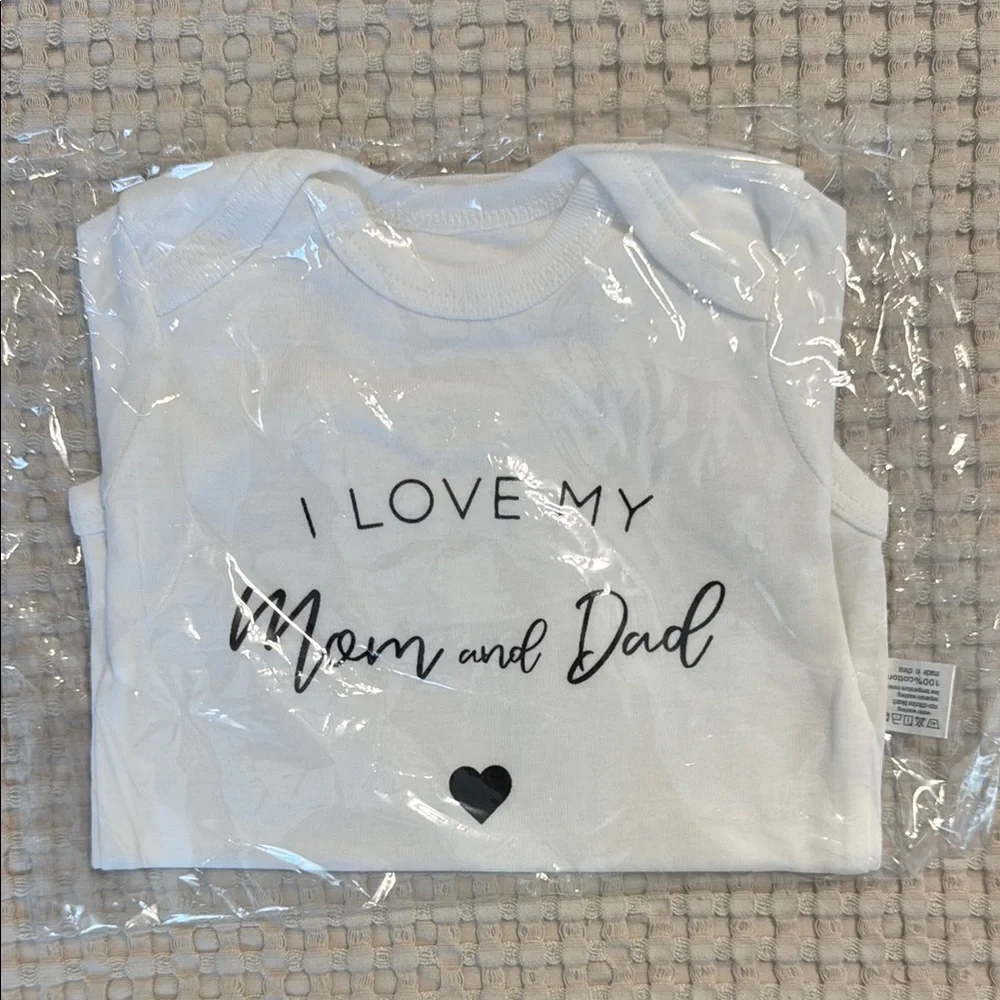 Baby Onesie I Love My Mom and Dad White Bodysuit Black Cursive Newborn One Piece